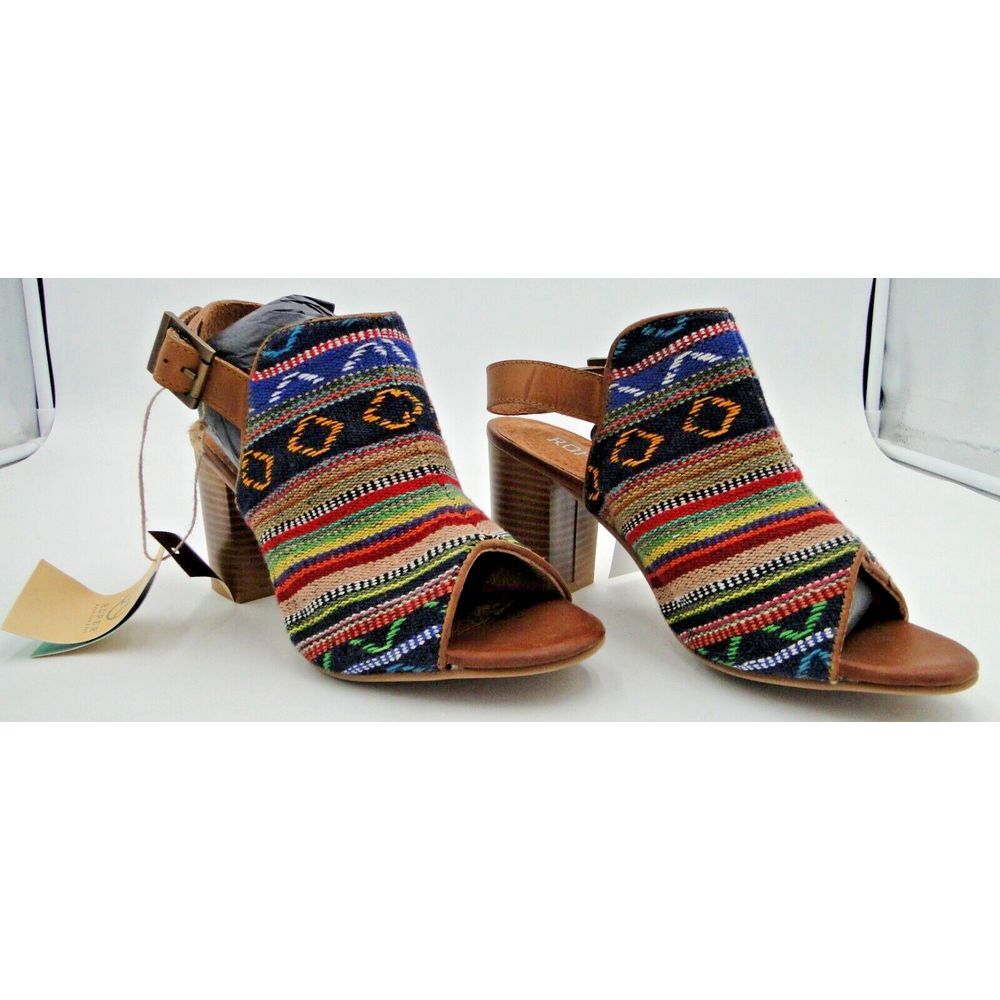 Roper Womens 6.5 Mika Aztec Tapestry Buckle Heel Sandal Slingback Leather New - Picture 3 of 16